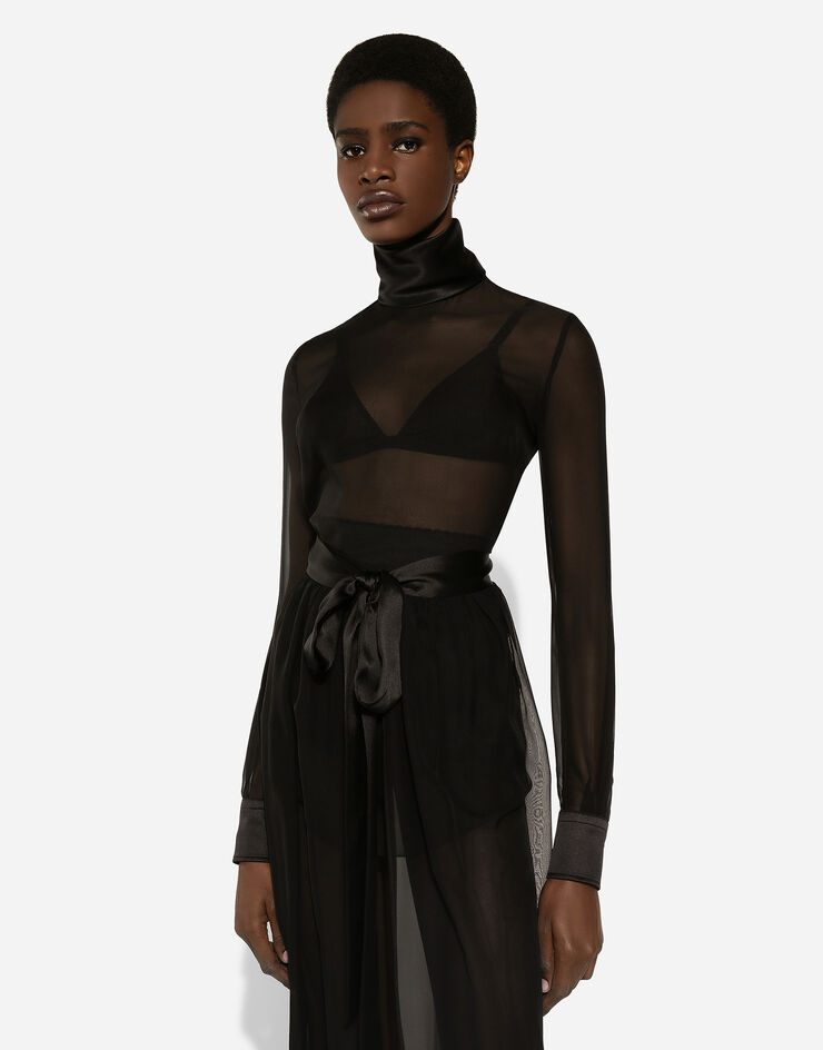 Dolce & Gabbana Bluse aus Seidenchiffon mit Details aus Seidensatin Schwarz F7AI0TFU1AT