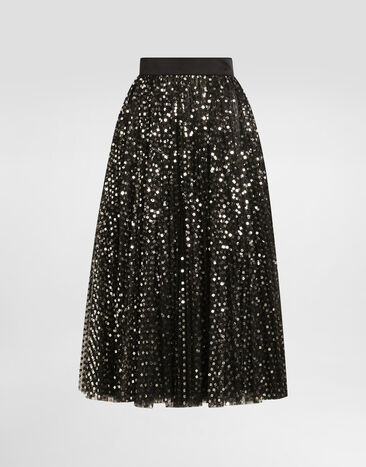 Dolce & Gabbana Falda plato longuette de tul bordado de microlentejuelas Dorado F4C1FTFLSHD