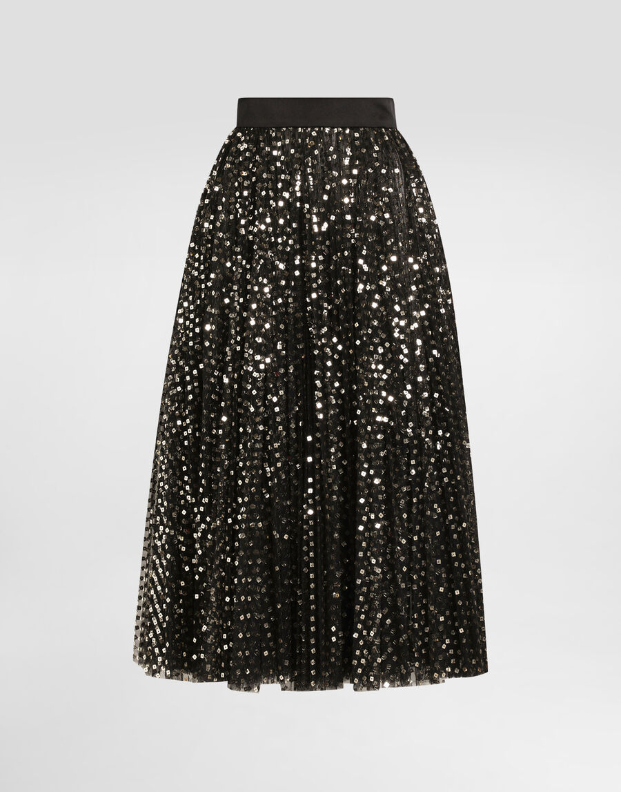 Tulle midi circle skirt with micro-sequin embroidery