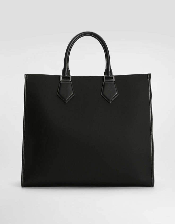 Dolce & Gabbana Großer Shopper aus Nylon mit gummiertem Logo Schwarz BM2271AG182