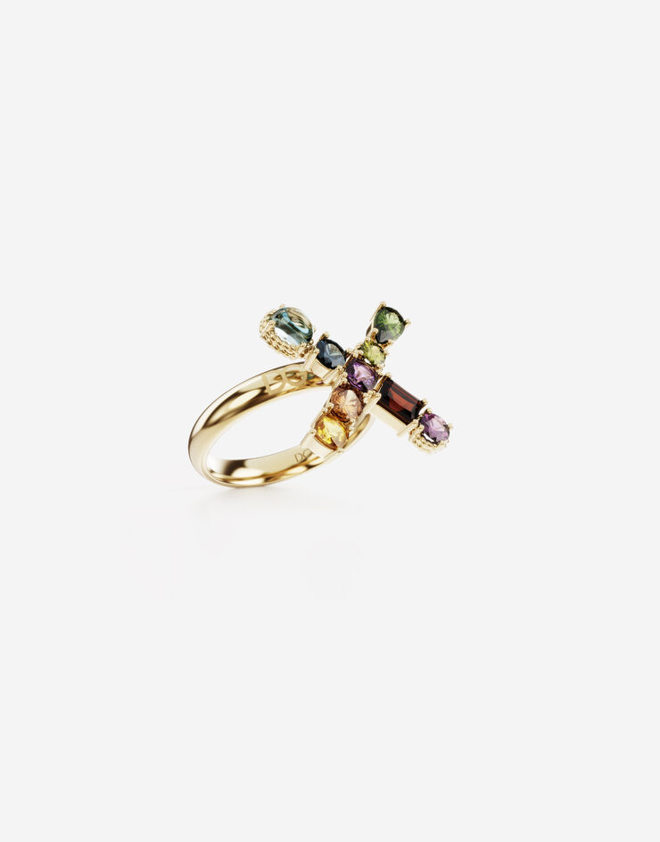 Dolce & Gabbana Кольцо Rainbow alphabet X из желтого золота с разноцветными драгоценными камнями ЗОЛОТОЙ WRMR1GWMIXX