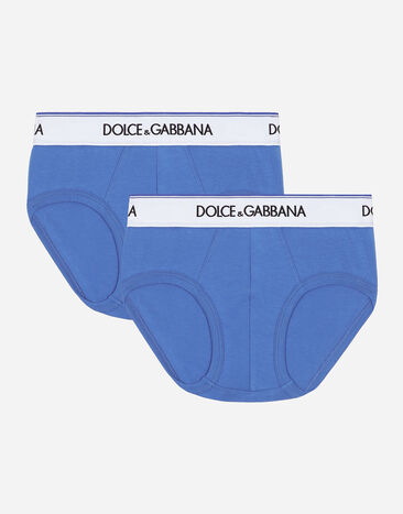 Dolce & Gabbana Pack de dos slips de punto con logotipo en cintura elástica Negro L4J702G7OCU