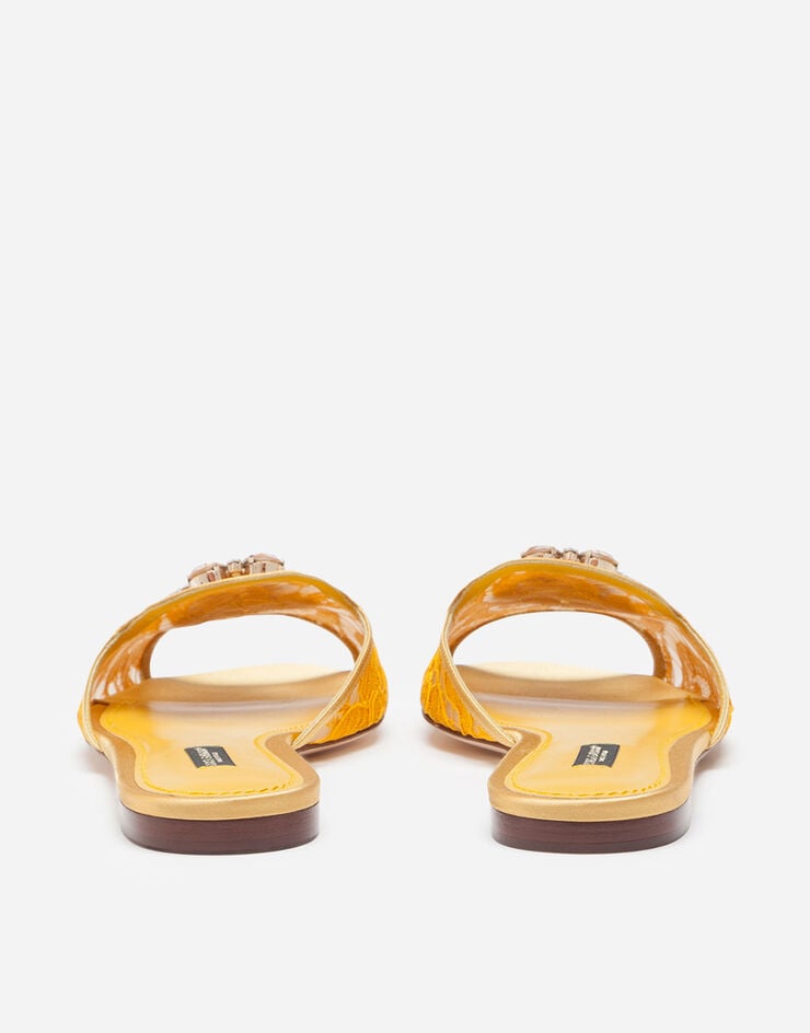 Dolce & Gabbana Rainbow 胸针装饰蕾丝拖鞋 黄 CQ0023AL198