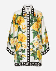 Dolce & Gabbana Oversize silk shirt with yellow rose print Print F5Q42TGDA9C