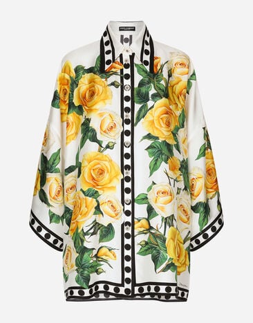 Dolce & Gabbana Camisa oversize de seda con estampado de rosas amarillas Imprima F5Q42TGDA9C