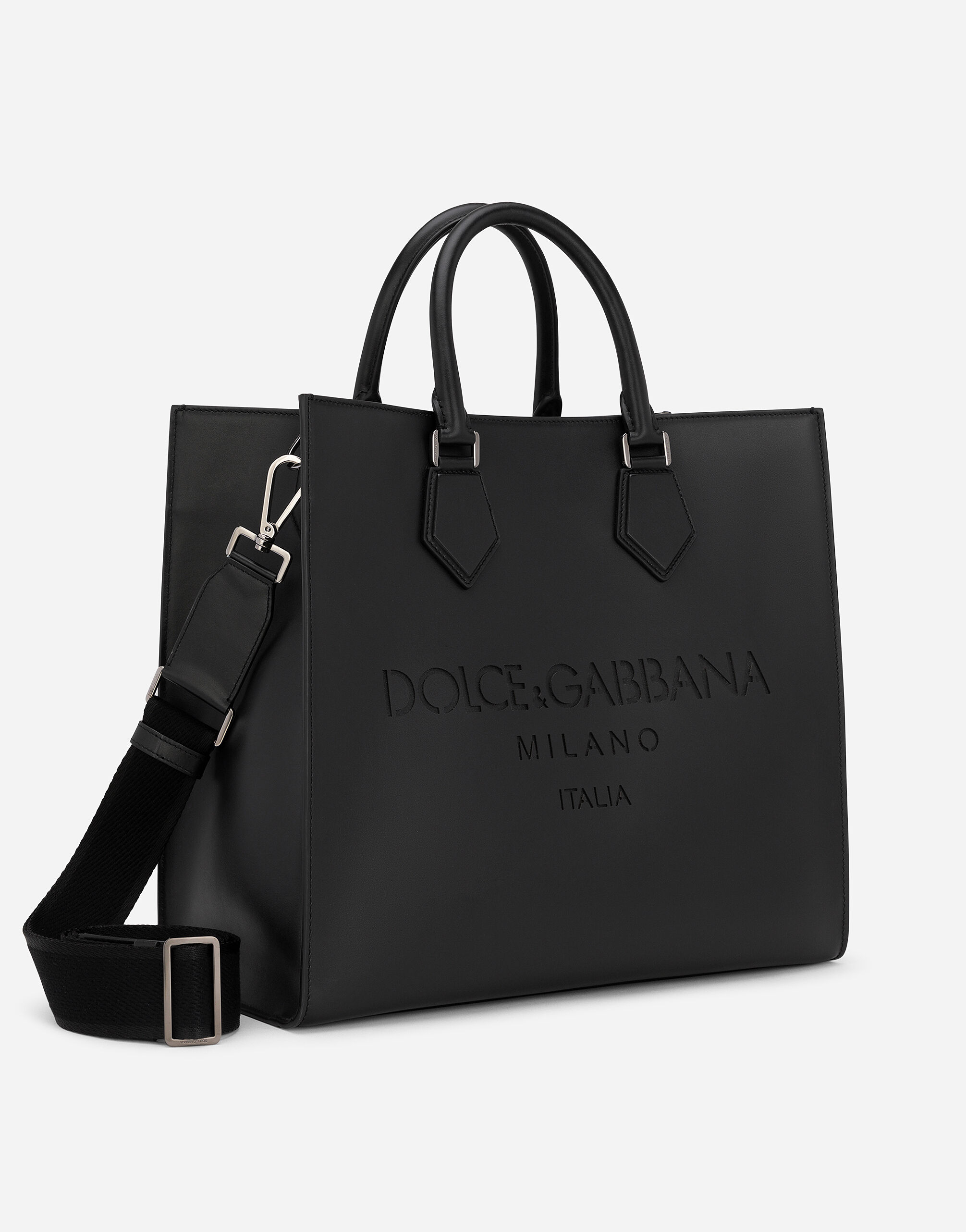 Bolso shopper Edge en piel de becerro con logotipo en Negro de Hombre Dolce Gabbana
