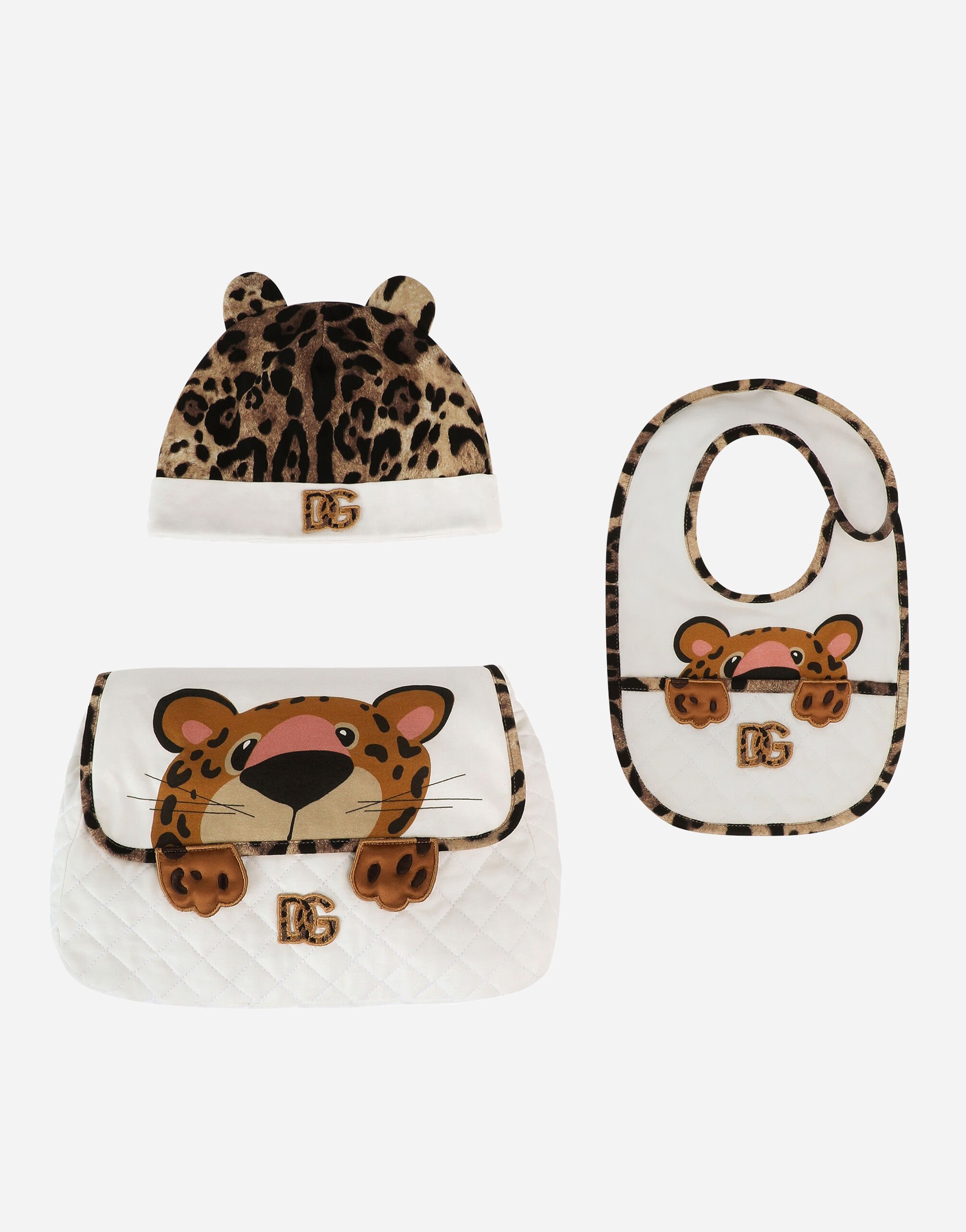 Dolce & Gabbana 3-piece gift set in baby leopard-print jersey Gris L1JO7FG7L5U