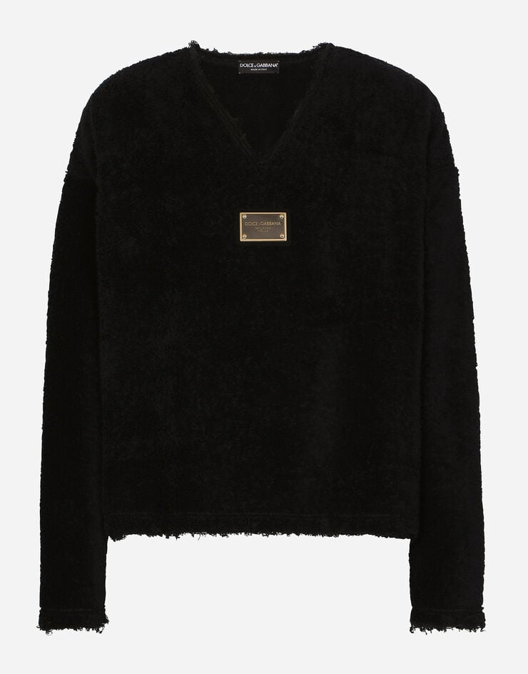 Dolce & Gabbana Sweat-shirt en éponge avec plaquette à logo Noir G9AEUTHU7OC