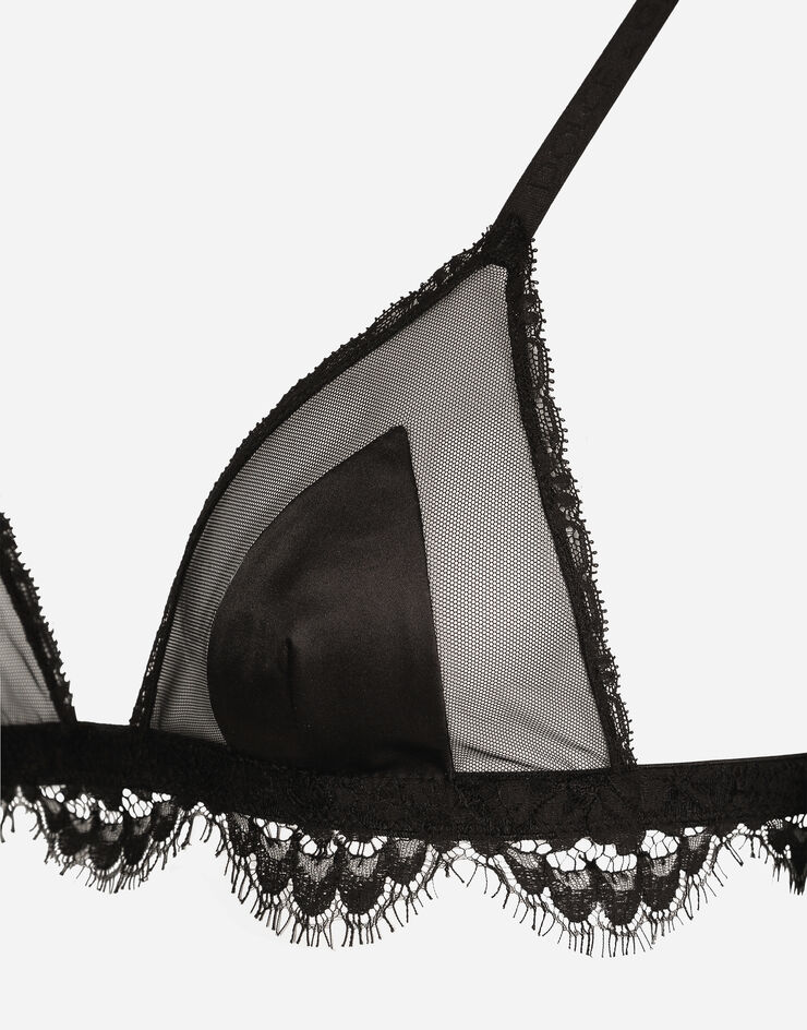 Dolce & Gabbana برا مثلثية من تول ودانتيل وساتان بأكواب ناعمة أسود O1E31TONN35