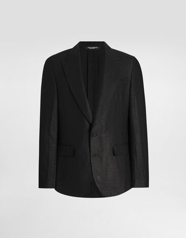 Dolce & Gabbana Single-breasted linen fabric jacket Black G2QS7TFU4MC