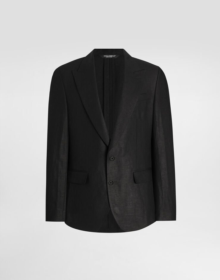 Dolce & Gabbana Single-breasted linen fabric jacket Black G2QS6TFU4MC