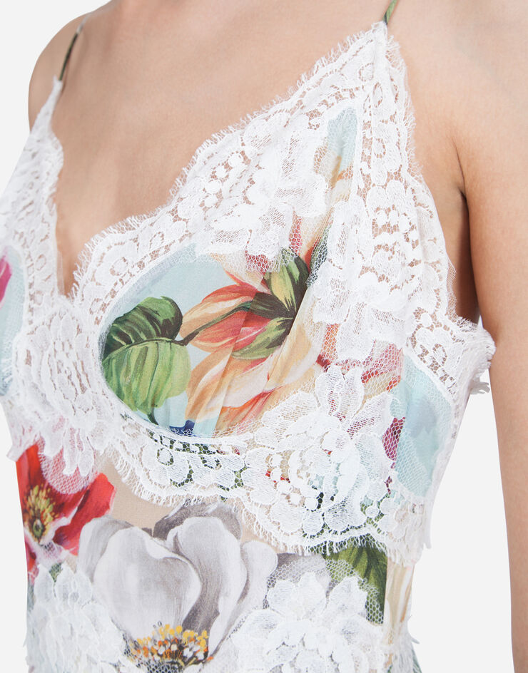 Dolce & Gabbana CHIFFON SLIP DRESS WITH MIXED FLORAL PRINT AND LACE DETAILS ESTAMPADO DE FLORES F6H5ATGDS39