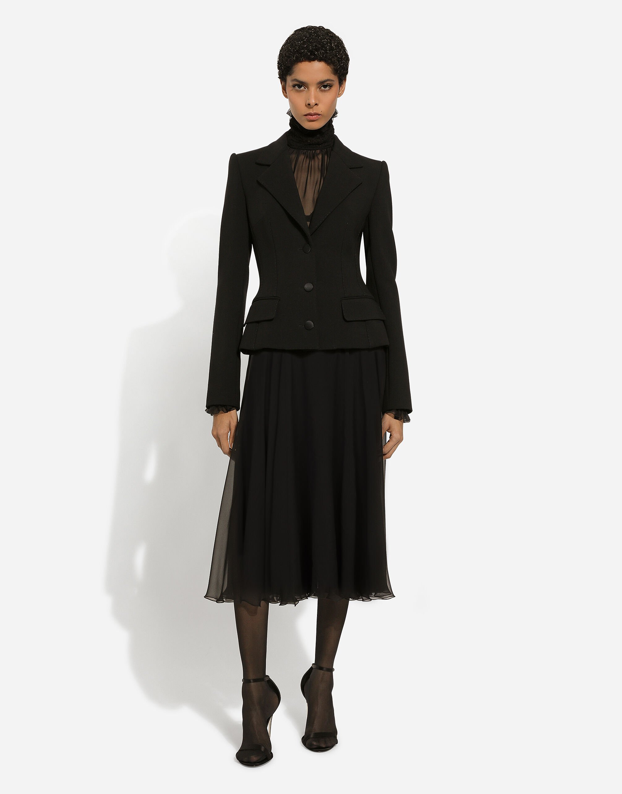 Chiffon calf-length circle skirt in Black for Women | Dolce&Gabbana® US