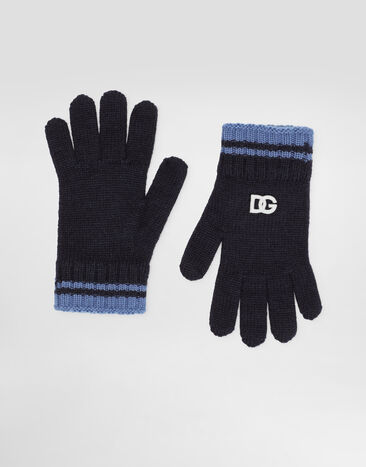 Dolce & Gabbana Knitted gloves with DG patch embroidery Blue LBKAC7JDVBI