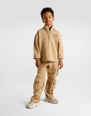 Dolce & Gabbana Cotton sweatshirt with DG patch Beige L4JWMXG7PRO