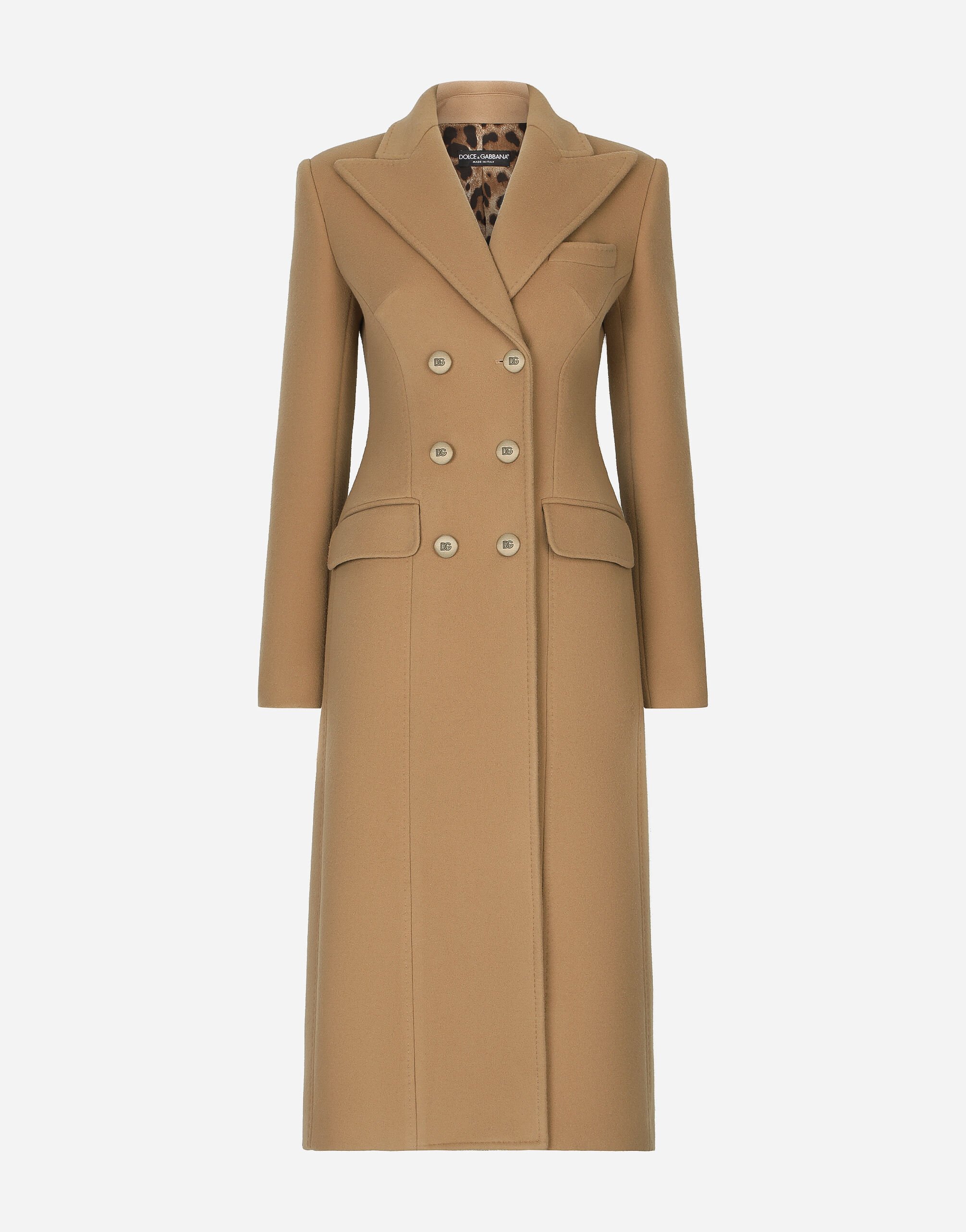 Dolce&Gabbana Long double-breasted wool and cashmere coat Beige F7W98TFUWDU