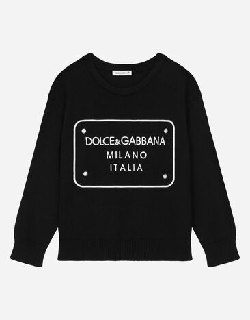 Dolce & Gabbana Wollpullover mit Logoplakette Schwarz L4KWE2JCVU9
