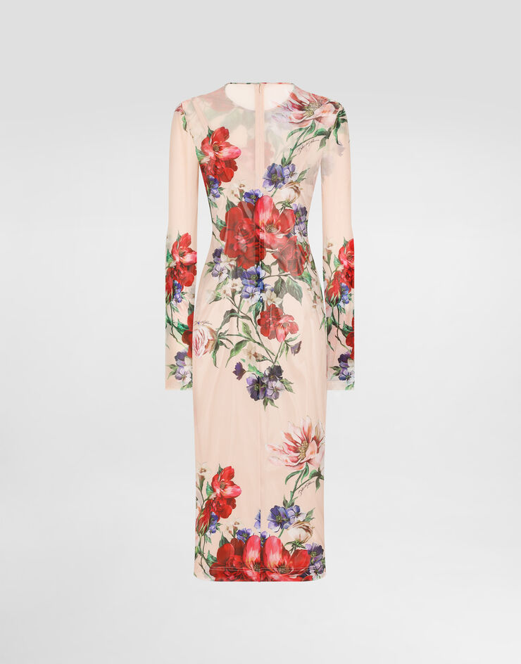 Dolce & Gabbana Robe mi-longue en tulle à imprimé fleurs Imprimé F6IAPTFSUBV