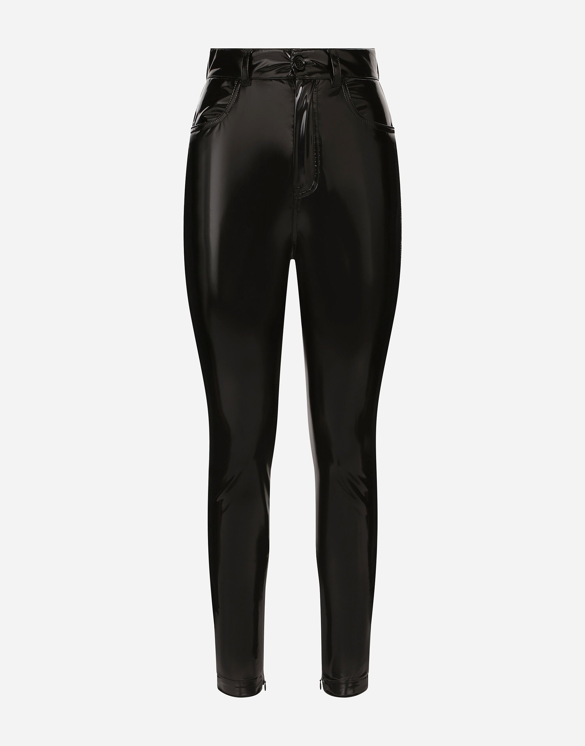 Dolce & Gabbana Pantalón de talle alto en punto revestido Negro F9M87LGDBVO