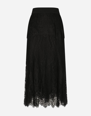 Dolce & Gabbana Long chantilly lace skirt Black F4BQ3TFLMUV