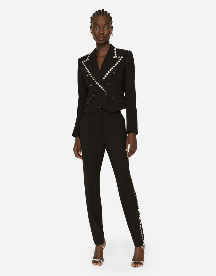 Dolce & Gabbana Chaqueta Spencer de lana con ribete de cristales Negro F29KBZFUBAJ