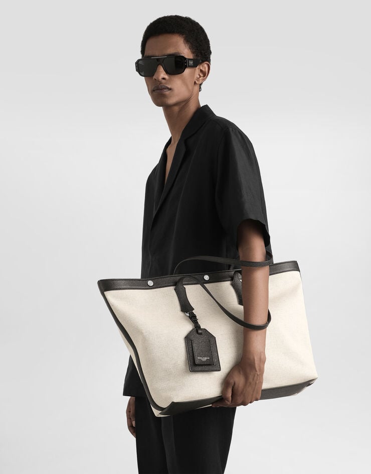 Dolce & Gabbana Atene shopping bag in sale&pepe fabric and alpine calfskin Multicolor BM7806AG440