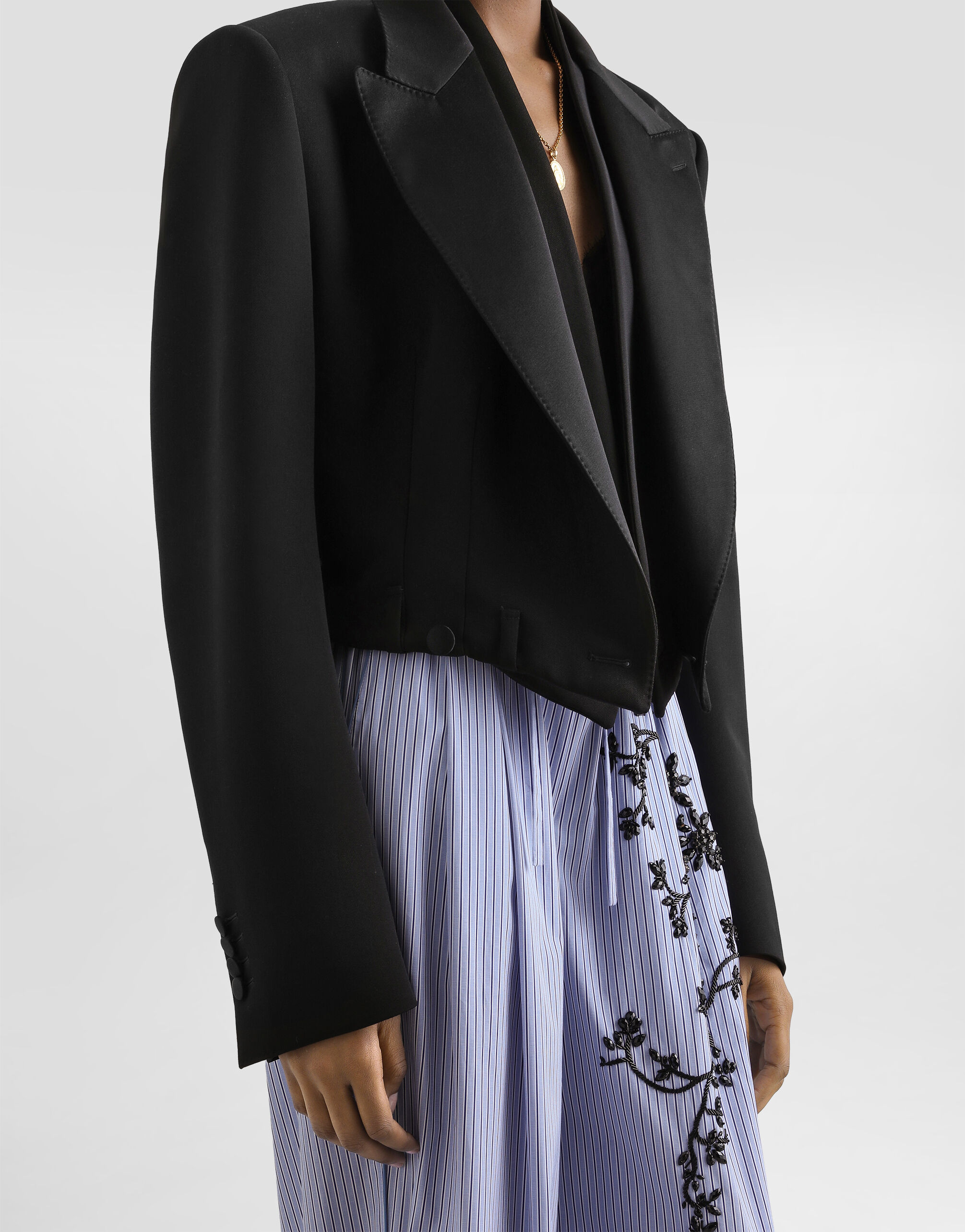 Sicilia double-breasted jacket in wool gabardine in Black for