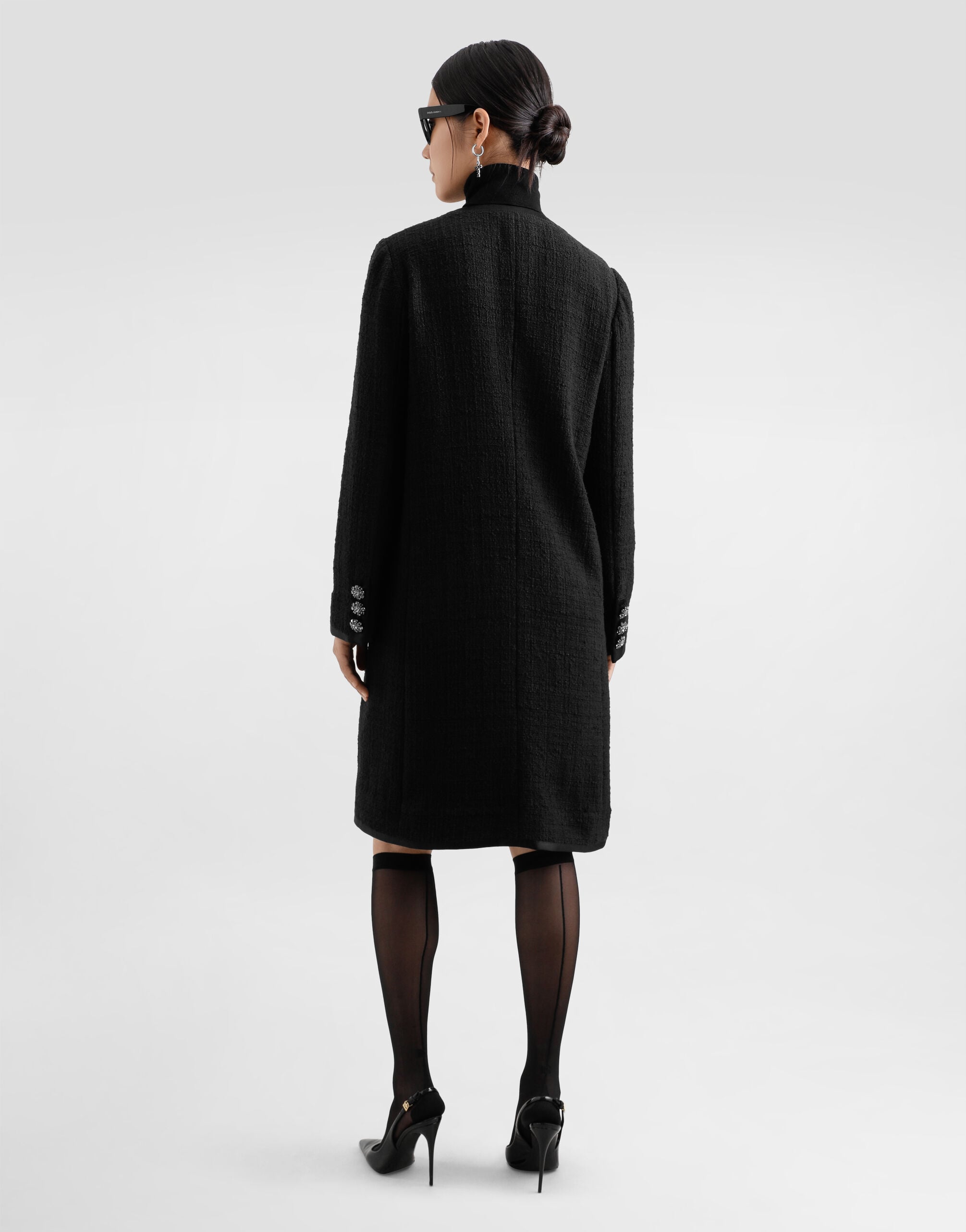 Single-breasted raschel tweed coat in Black for Women