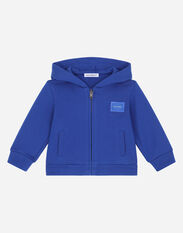 Dolce & Gabbana Jersey hoodie with logo plate Blue L1JWGIG7HX4