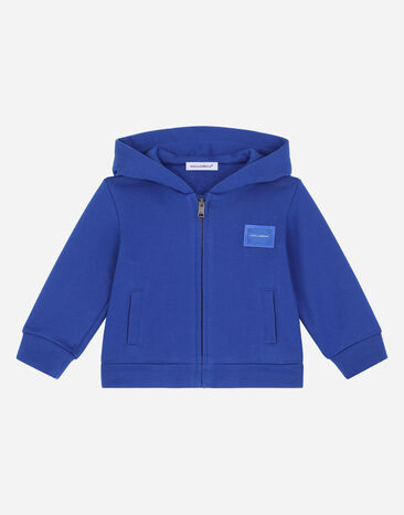 Dolce & Gabbana Jersey hoodie with logo plate Blue L1KJ02JDMB3
