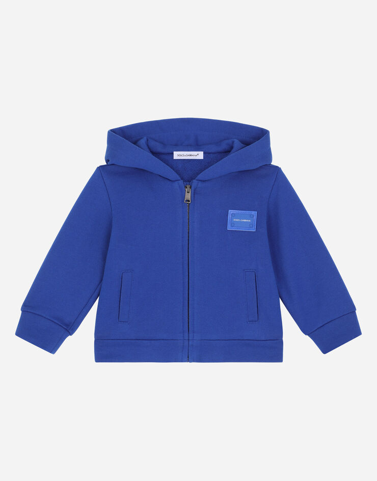 Dolce & Gabbana Jersey hoodie with logo plate Blue L1JW2VG7OLJ