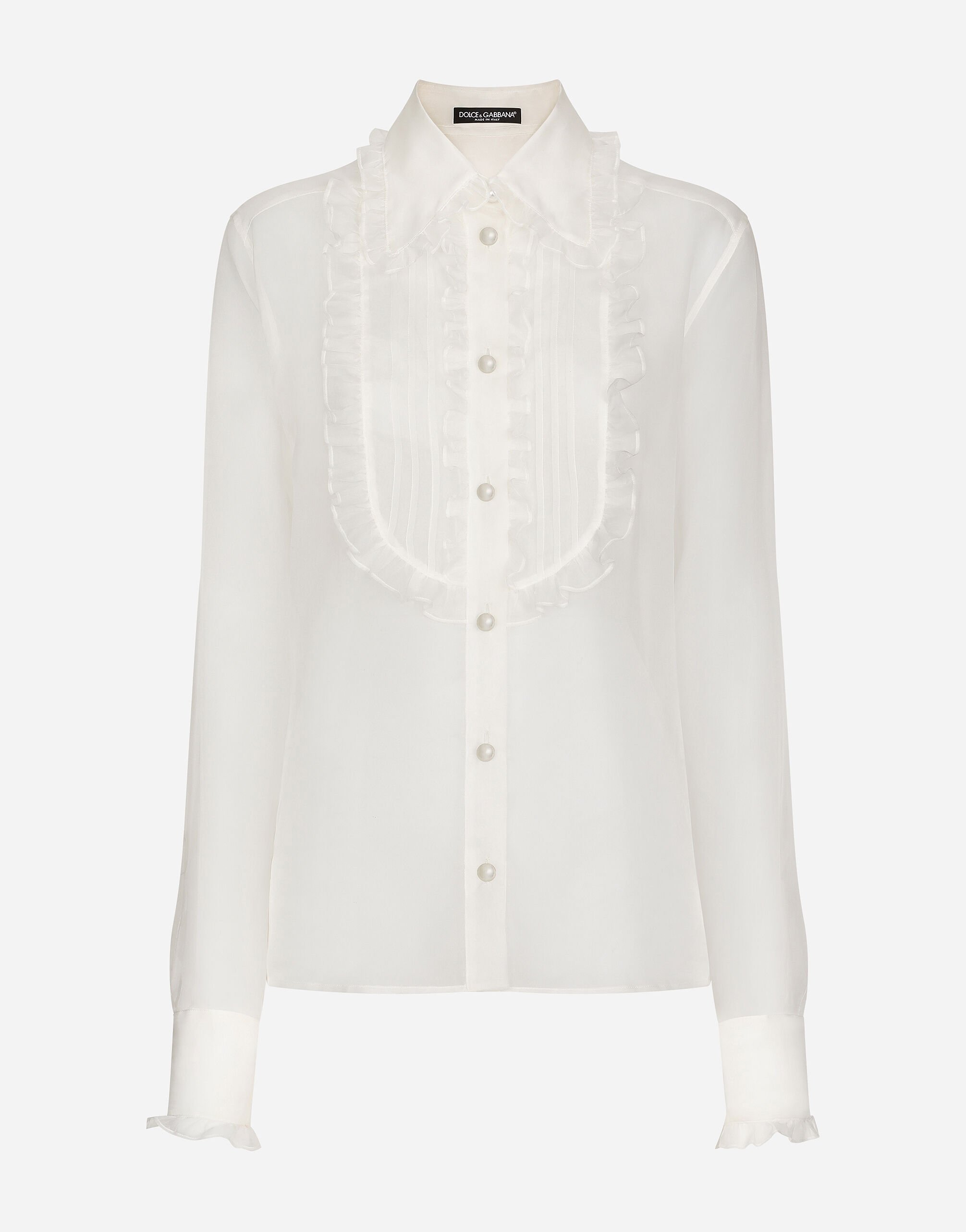 Dolce & Gabbana Organza shirt with shirt front and ruffles Print F0E1KFFJSCU