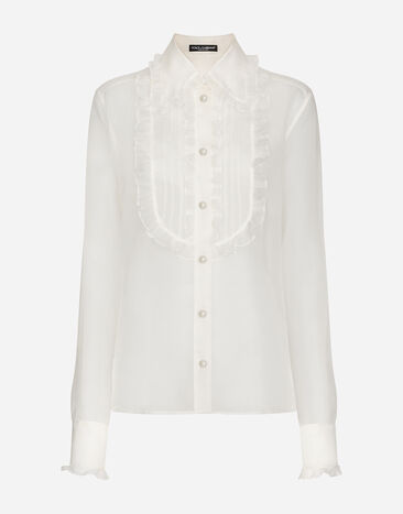 Dolce & Gabbana Camicia in organza con plastron  e volant Nero F6JFFTMLRAB