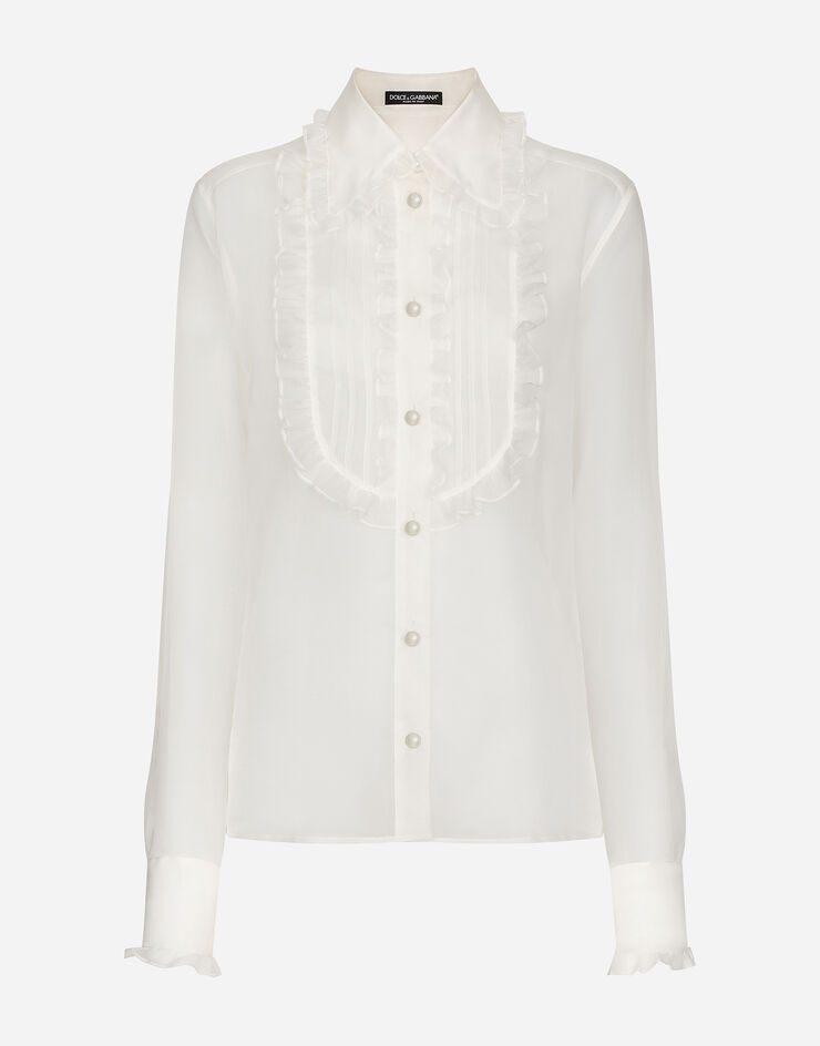 Dolce & Gabbana Рубашка из органзы с манишкой и оборками белый F5S11TFU1BU