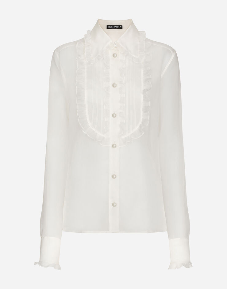 Dolce & Gabbana Camicia in organza con plastron  e volant Bianco F5S11TFU1BU