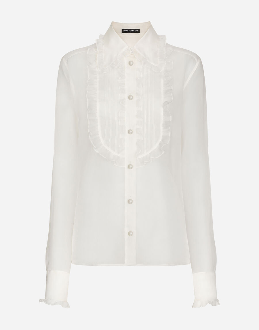 Organza shirt with shirt front and ruffles