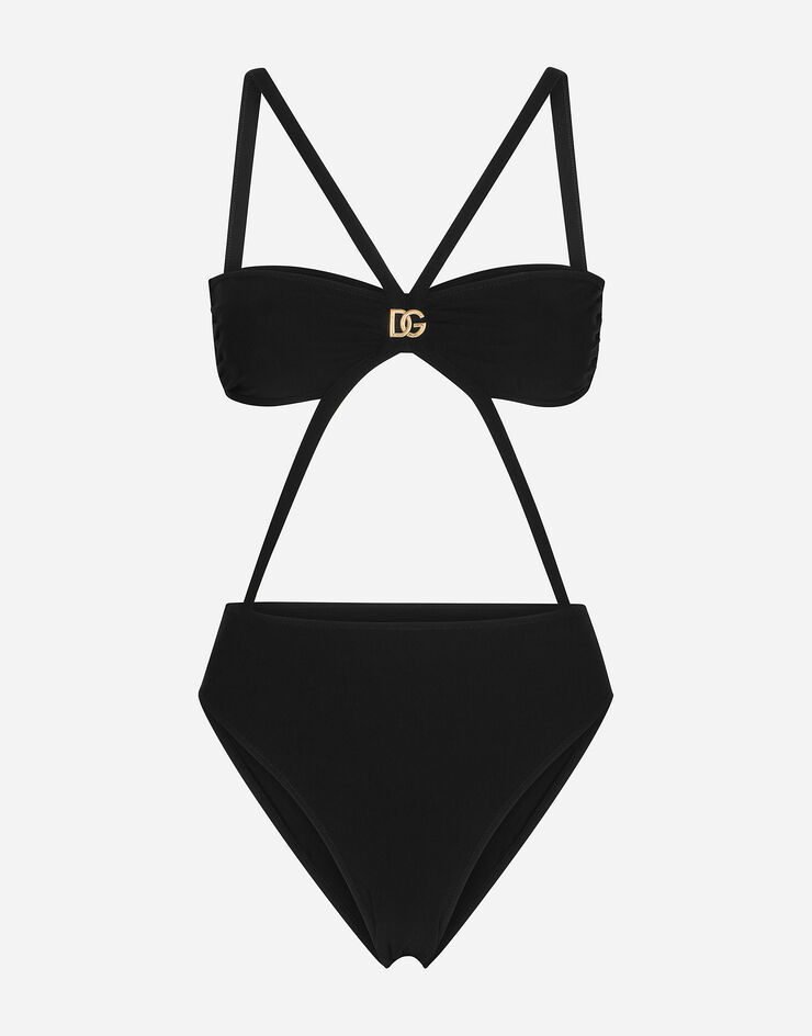 Dolce & Gabbana One-piece swimsuit with DG logo and laces Black O9A90JFUGA2
