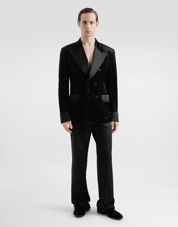 Dolce & Gabbana Double-breasted velvet jacket Black G2UO2TFUWEP