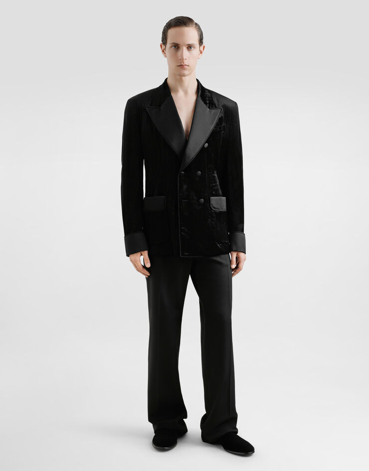 Dolce & Gabbana جاكيت مخمل بصف أزرار مزدوج أسود G2UO2TFUWEP
