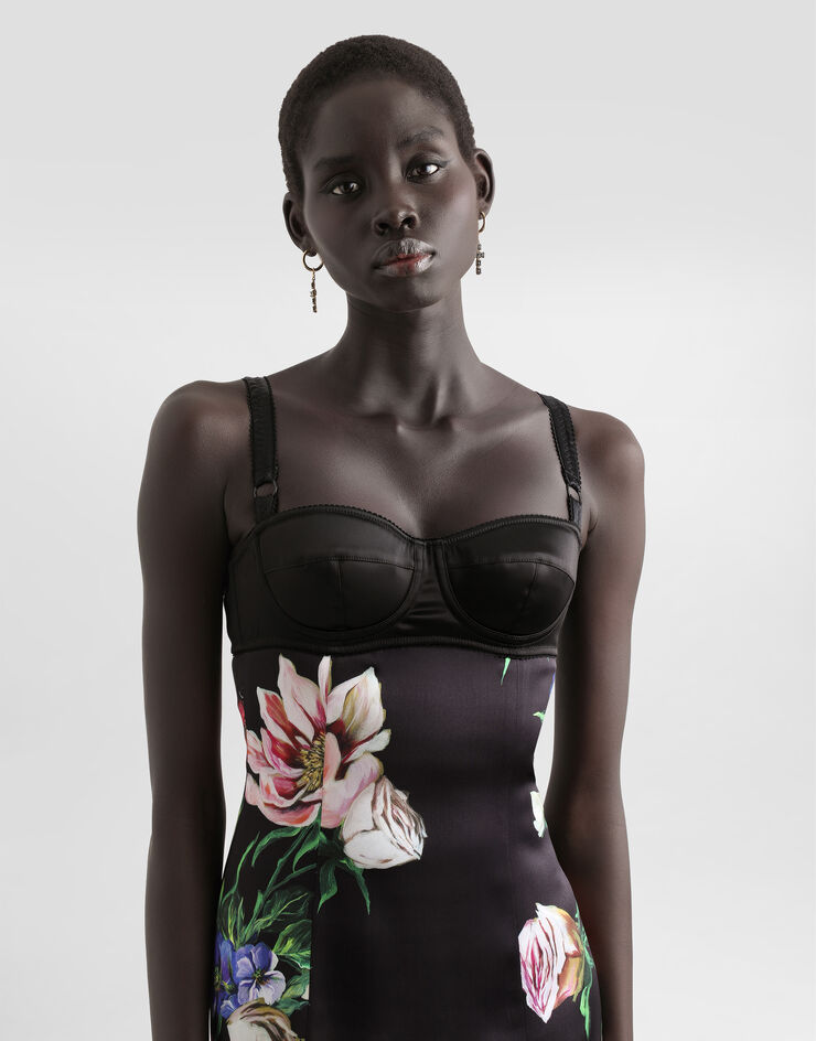 Dolce & Gabbana Vestido lencero con detalle sujetador de raso estampado a flores Imprima F6TTXTFSIB5