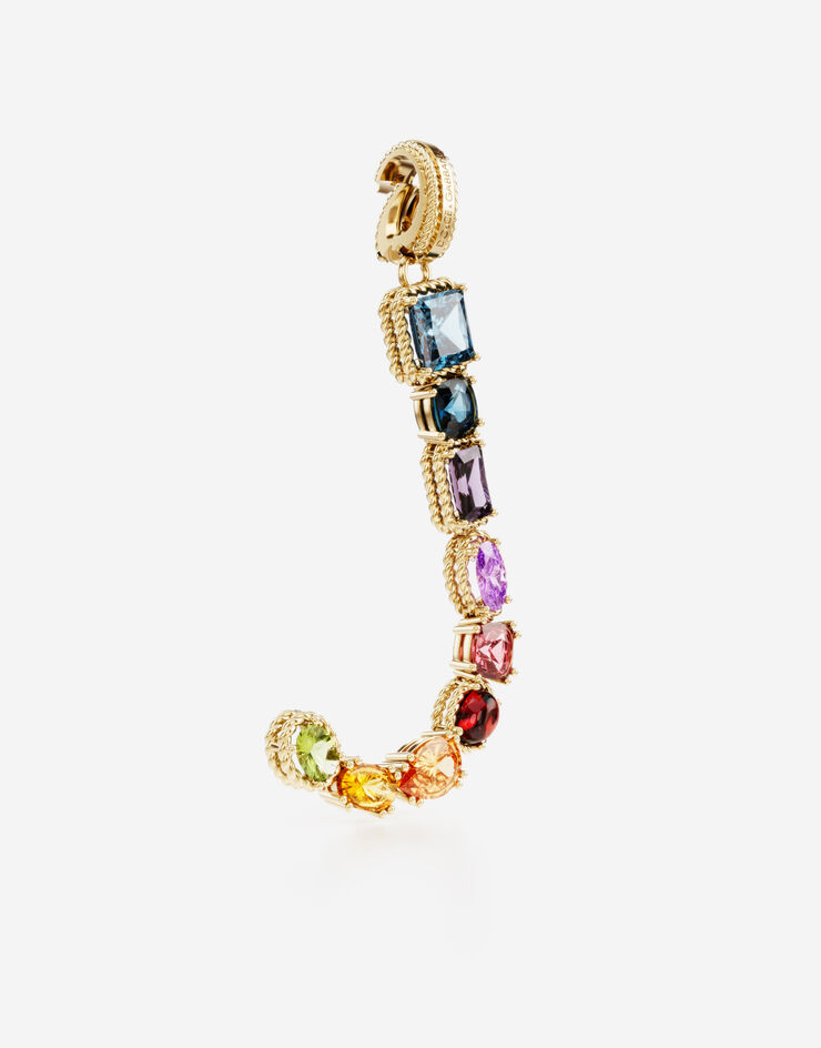 Dolce & Gabbana Rainbow alphabet J 18 kt yellow gold charm with multicolor fine gems Gold WANR1GWMIXJ