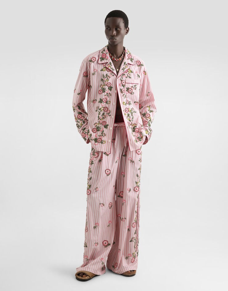 Dolce & Gabbana Cotton and silk vanity shirt with embroidery Multicolor G5OF6ZGK187