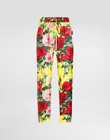 Dolce & Gabbana Silk twill pants with bouquet print Black FTBM0TFU21E