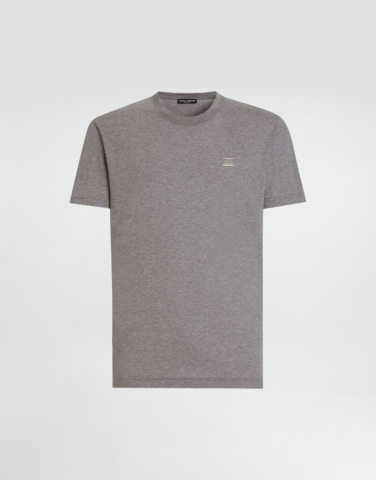 Dolce & Gabbana Camiseta de algodón con placa Gris G8RN8TG7N7A
