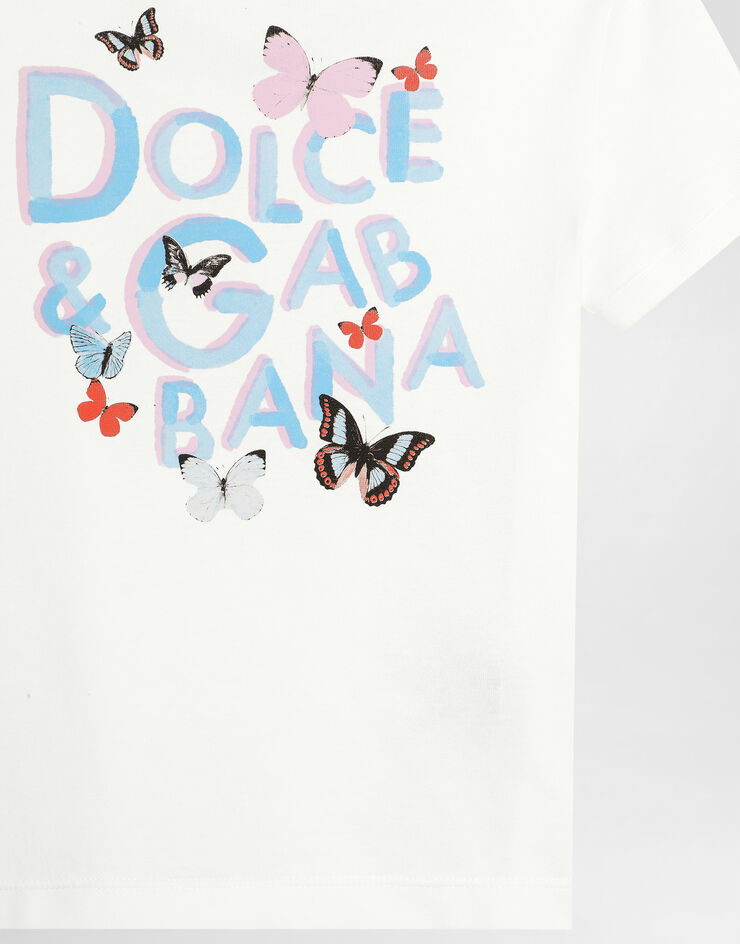 Dolce & Gabbana Футболка из джерси с принтом в виде бабочек и логотипа Dolce&Gabbana белый L5JTNJG7N8V