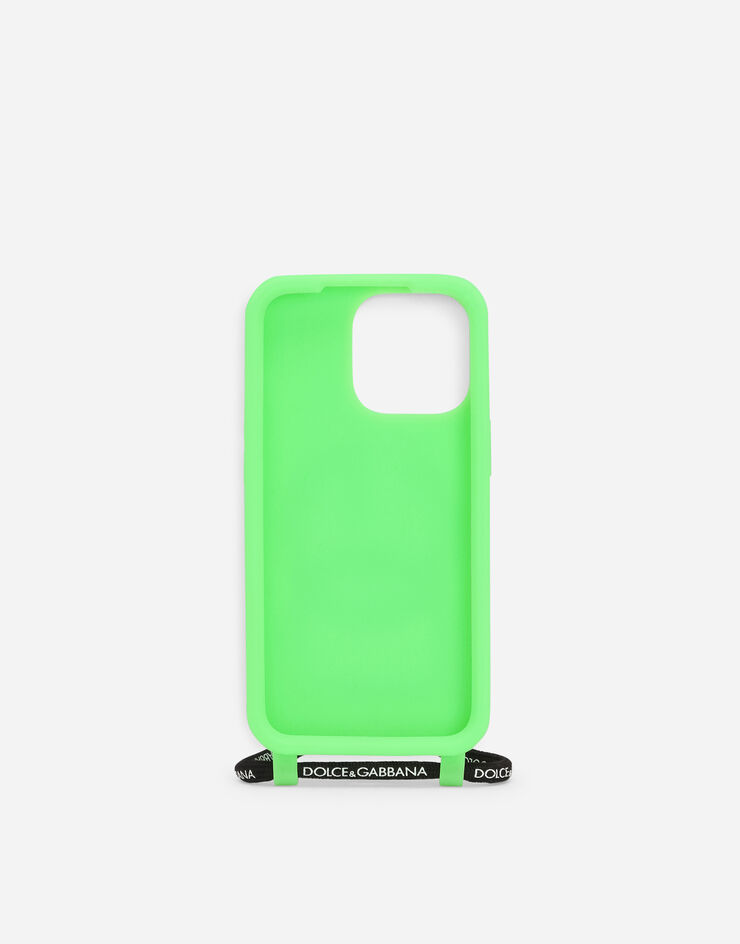 Dolce & Gabbana Funda para iPhone 13 Pro de goma con logotipo en relieve Verde BP3231AG816