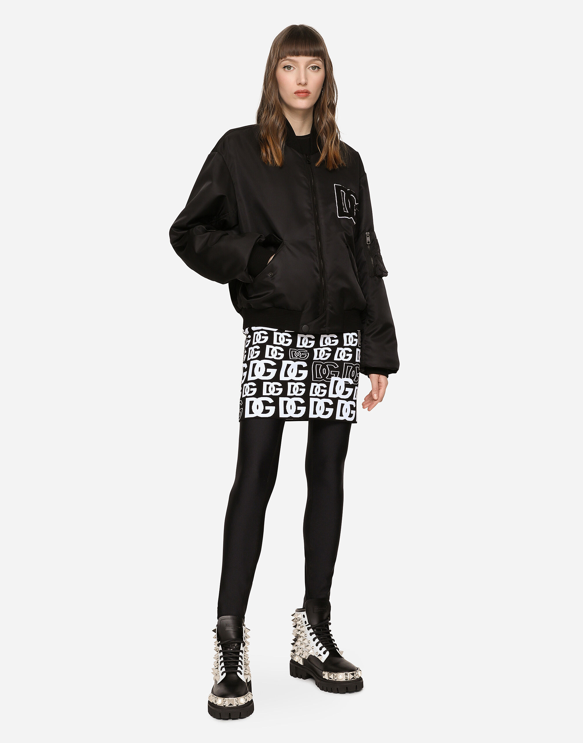 大人 可愛い 服  patch logo DG with jacket bomber Nylon in Women for Black ジャケット・アウター