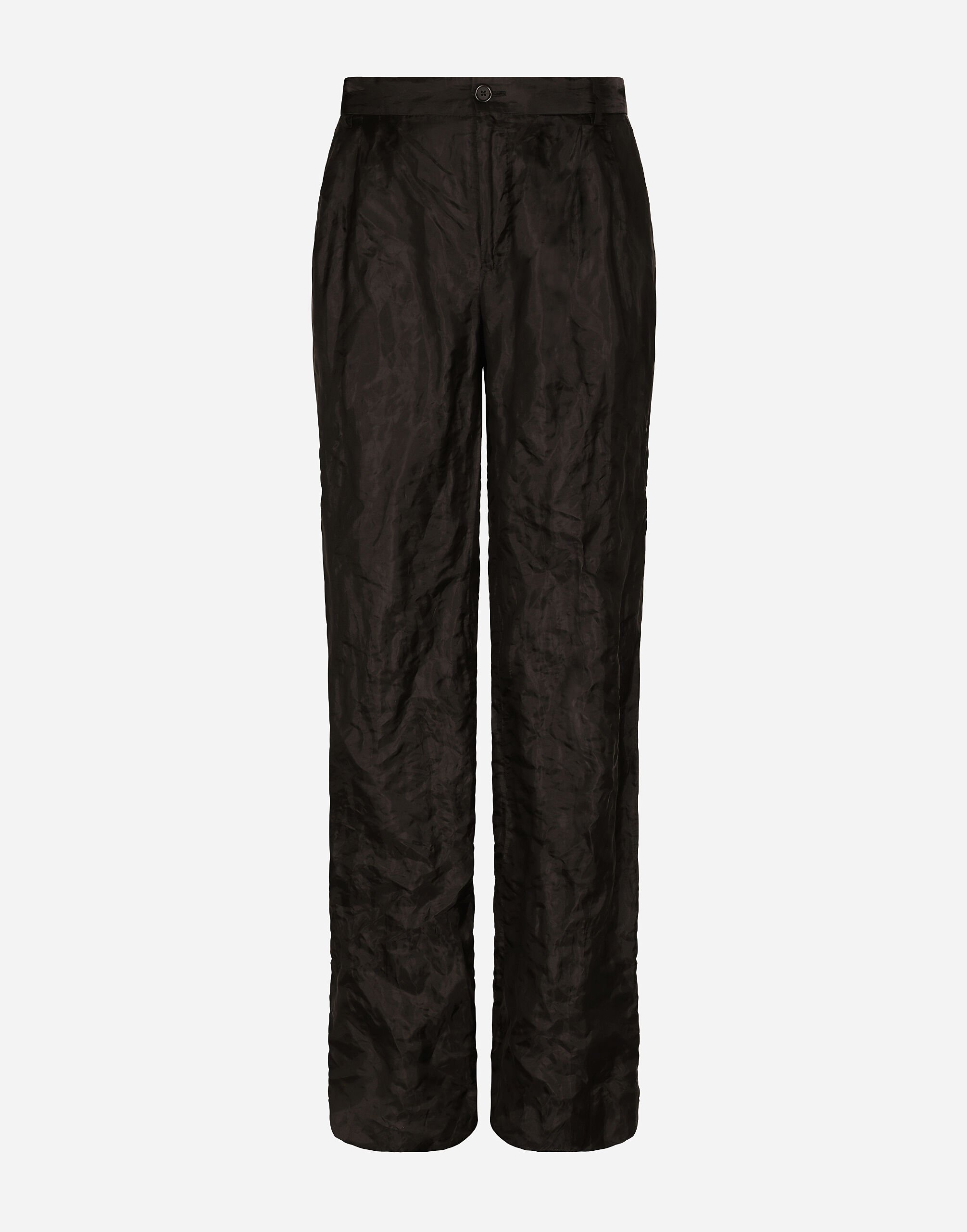 Dolce & Gabbana Pantalón de traje en tejido técnico metalizado y seda con pernera recta Negro G2PQ4TGG150