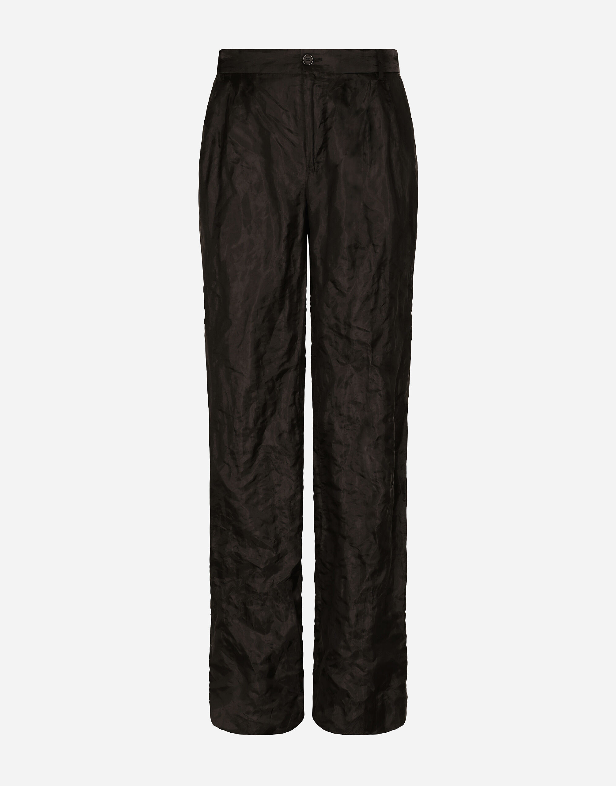 Dolce & Gabbana Tailored straight-leg pants in metallic technical fabric and silk Black G2PQ4TGG150