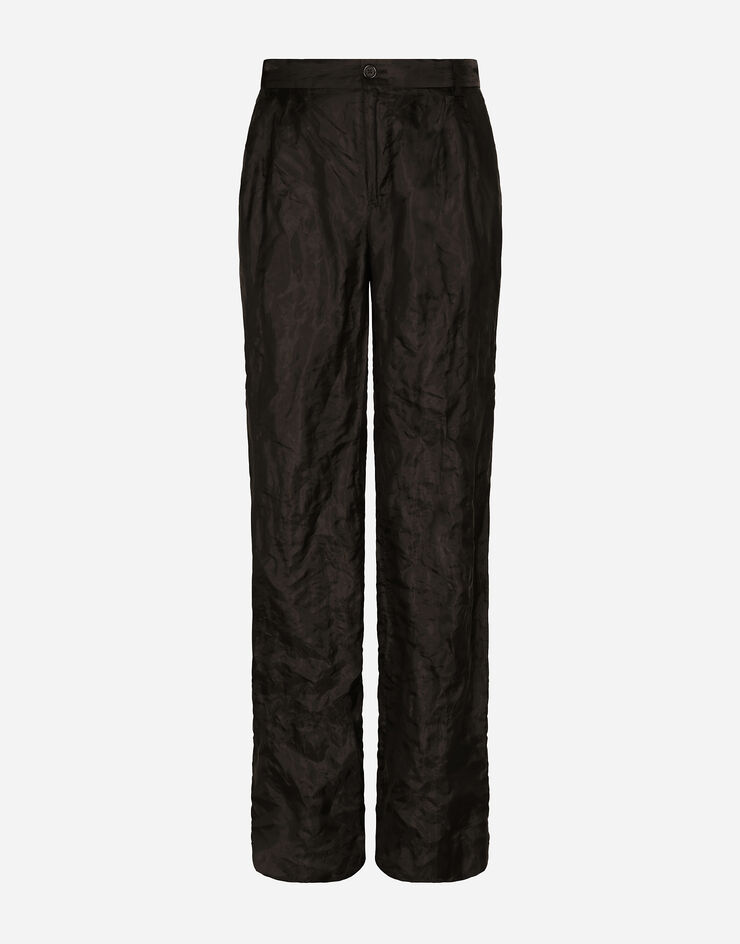 Dolce & Gabbana Tailored straight-leg pants in metallic technical fabric and silk Black GYZLHTFUMK5